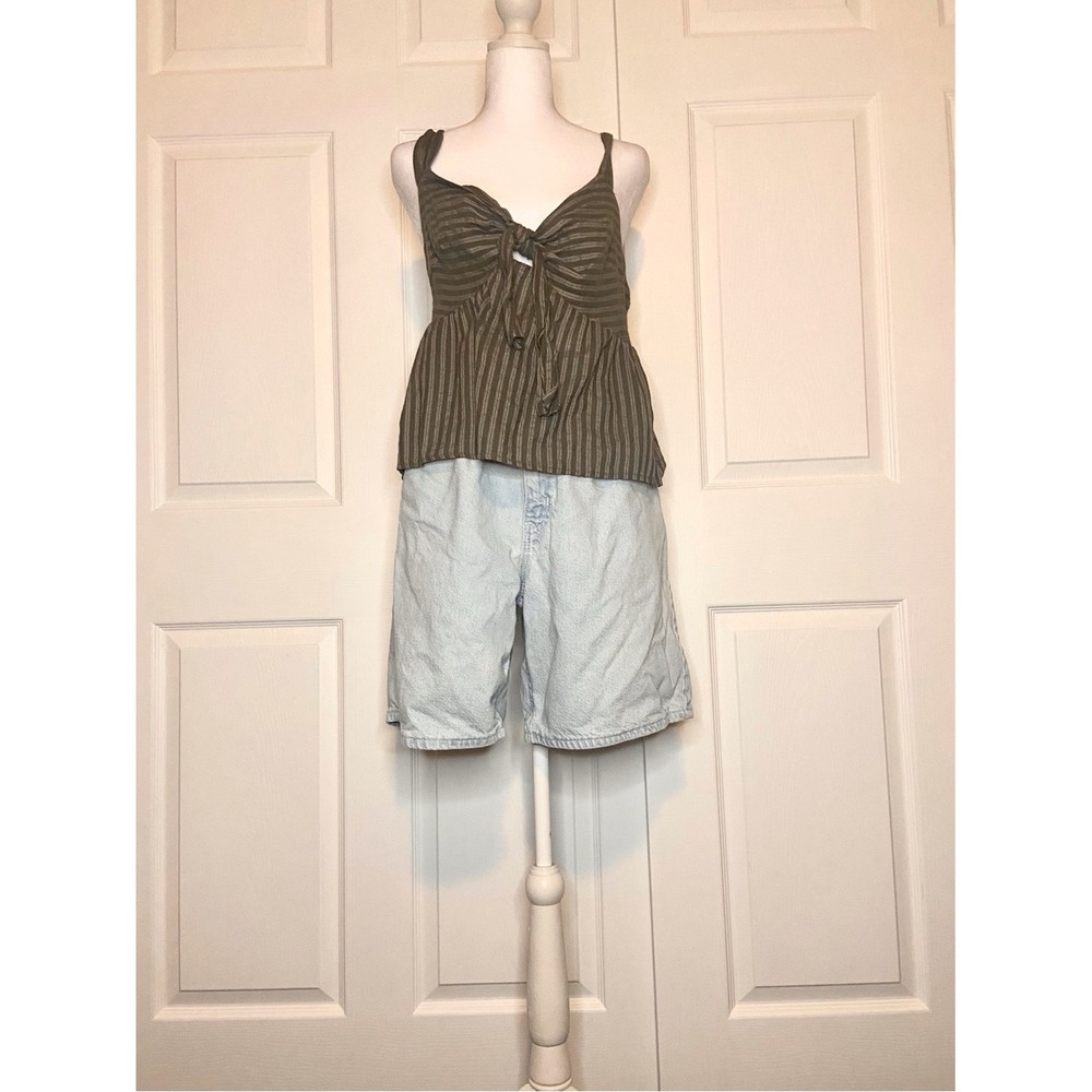 Y2K Inspired Mod Ref Tie Front Smocked Babydoll Peplum Tank Top Large